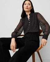 Ann Taylor Pindot Multi Button Shirt Black Women's