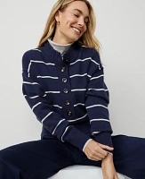 Ann Taylor Stripe Henley Sweater Navy Multi Women's