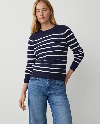 Ann Taylor Petite Stripe Wedge Ribbed Sweater Size XL Navy/White Women's