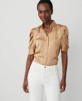 Ann Taylor Shirred Puff Sleeve Top Perfect Camel Women's