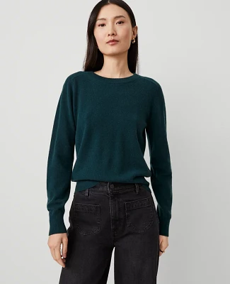 Ann Taylor Cashmere Crew Neck Saddle Shoulder Sweater Pine Women's