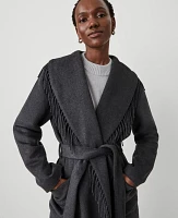 Ann Taylor Petite Fringe Shawl Wrap Coat Charcoal Stone Melange Women's