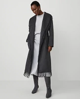 Ann Taylor Petite Fringe Shawl Wrap Coat Charcoal Stone Melange Women's