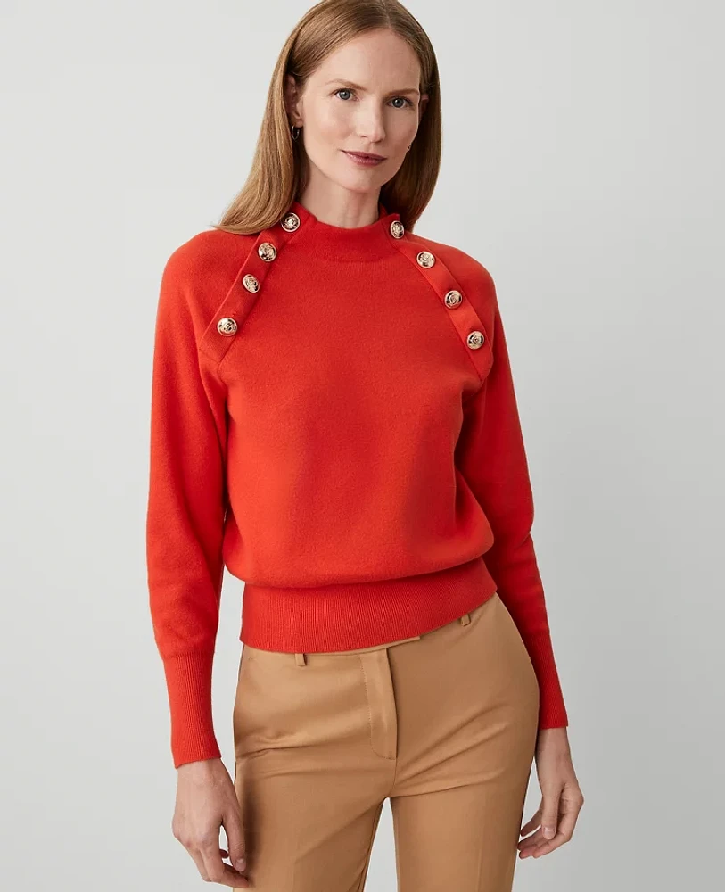 Ann Taylor Petite Raglan Button Crew Neck Sweater Size XS Toasted Tangerine Women's