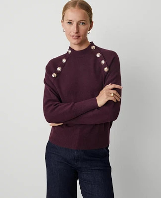 Ann Taylor Petite Raglan Button Crew Neck Sweater Women's