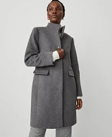 Ann Taylor Petite Funnel Neck Tailored Coat Light Charcoal Heather Women's