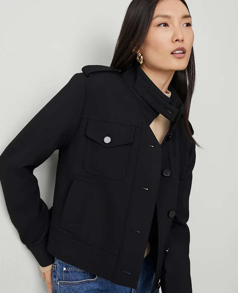 Ann Taylor Petite Moto Bomber Jacket Black Women's