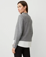 Ann Taylor Mock Neck Mixed Media Top Medium Heather Grey Women's