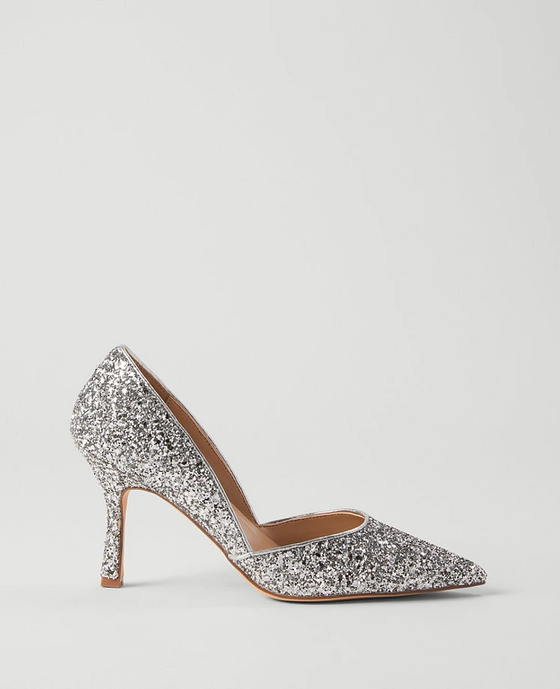 Ann Taylor Glitter Azra Pump Silver Women's