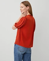 Ann Taylor Mixed Media Ruffle Neck Top Women's