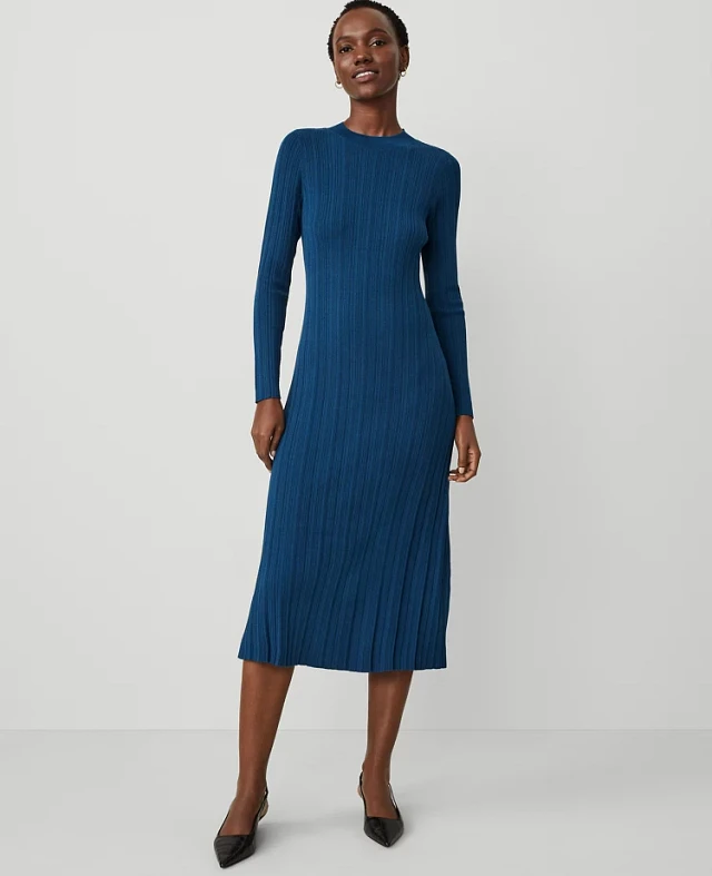 ann taylor blue sweater dress NWT ANN TAYLOR NAVY BLUE SIDE BUTTON SWEATER DRESS SIZE LARGE