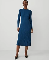 Ann Taylor Ribbed Mock Neck Sweater Dress Sea Storm Women's