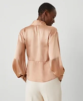 Ann Taylor Studio Collection Silk Wrap Blouse Toffee Tan Women's