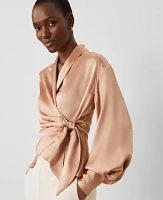 Ann Taylor Studio Collection Silk Wrap Blouse Toffee Tan Women's