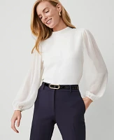 Ann Taylor Petite Mock Neck Chiffon Sleeve Top Winter White Women's