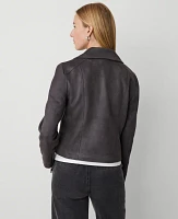 Ann Taylor Petite Faux Suede Moto Jacket Alley Grey Women's