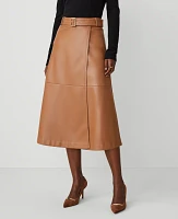 Ann Taylor Petite Faux Leather Belted Wrap Skirt Size 00 Sahara Women's