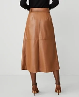 Ann Taylor Petite Faux Leather Belted Wrap Skirt Size 00 Sahara Women's