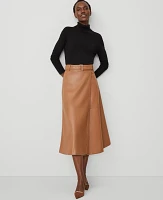 Ann Taylor Petite Faux Leather Belted Wrap Skirt Size 00 Sahara Women's