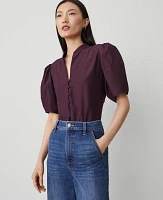 Ann Taylor Lantern Sleeve Popover Top Plum Rose Women's