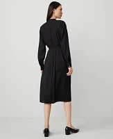 Ann Taylor Petite Pleated Belted Midi Shirtdress Black Women's