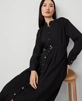 Ann Taylor Petite Pleated Belted Midi Shirtdress Black Women's