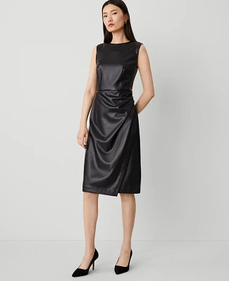 Ann Taylor Petite Faux Leather Sheath Dress Black Women's