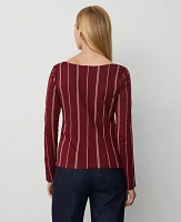 Ann Taylor Petite Button Cuff Boatneck Top Size Medium Deep Auburn Women's