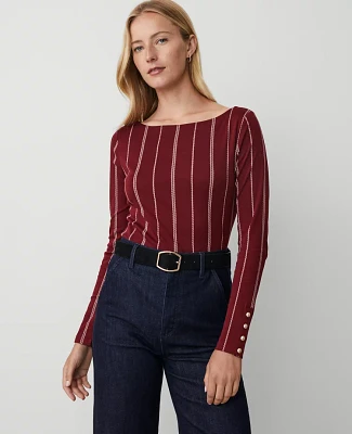 Ann Taylor Petite Button Cuff Boatneck Top Size Medium Deep Auburn Women's