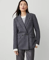 Ann Taylor The Petite Relaxed Double Breasted Long Blazer Twill Grey Melange Women's