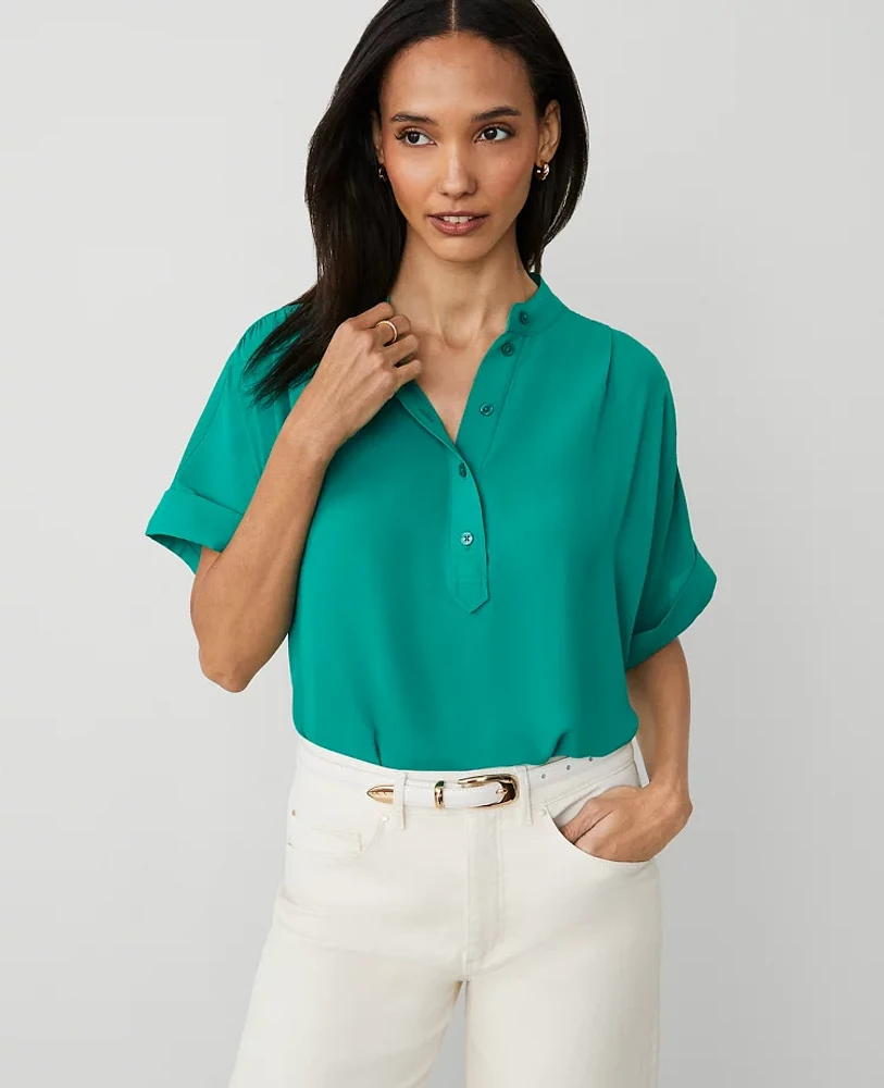 Ann Taylor Mock Neck Popover Top Shady Glade Women's