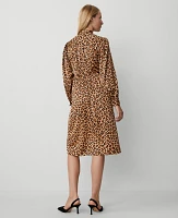 Ann Taylor Petite Animal Print Tie Neck Midi Dress Tan Women's