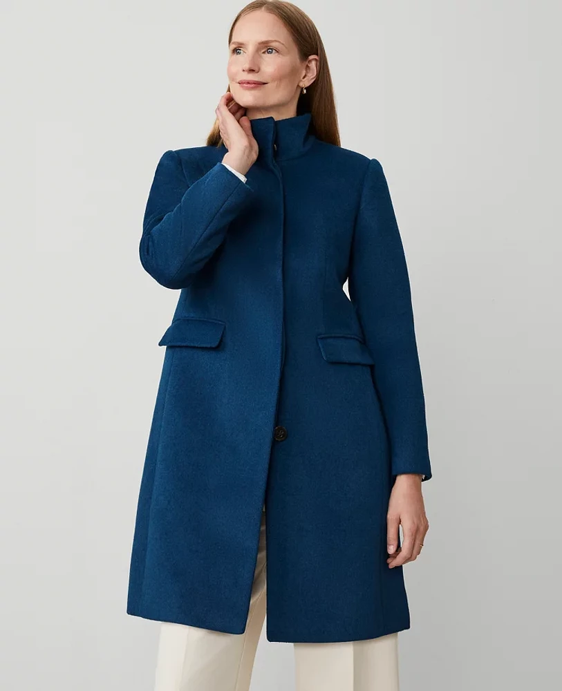 Ann Taylor Petite Funnel Neck Tailored Coat Sea Storm Women's