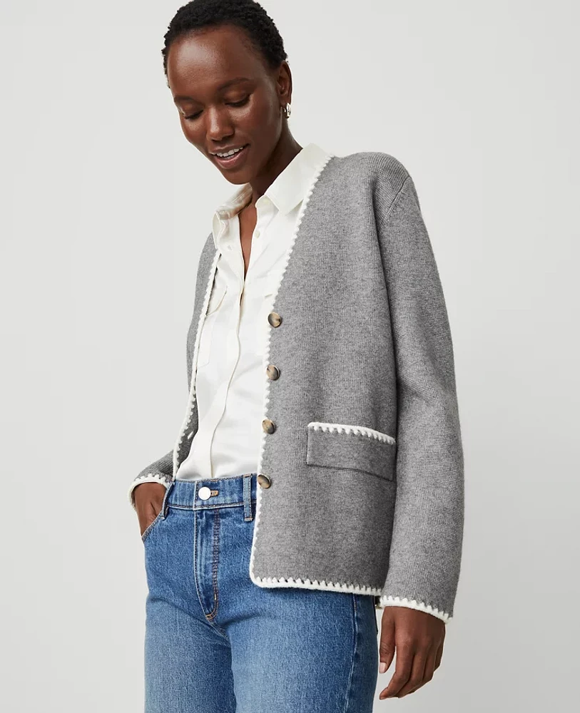 Ann Taylor Petite Blanket Stitch Cardigan Women's