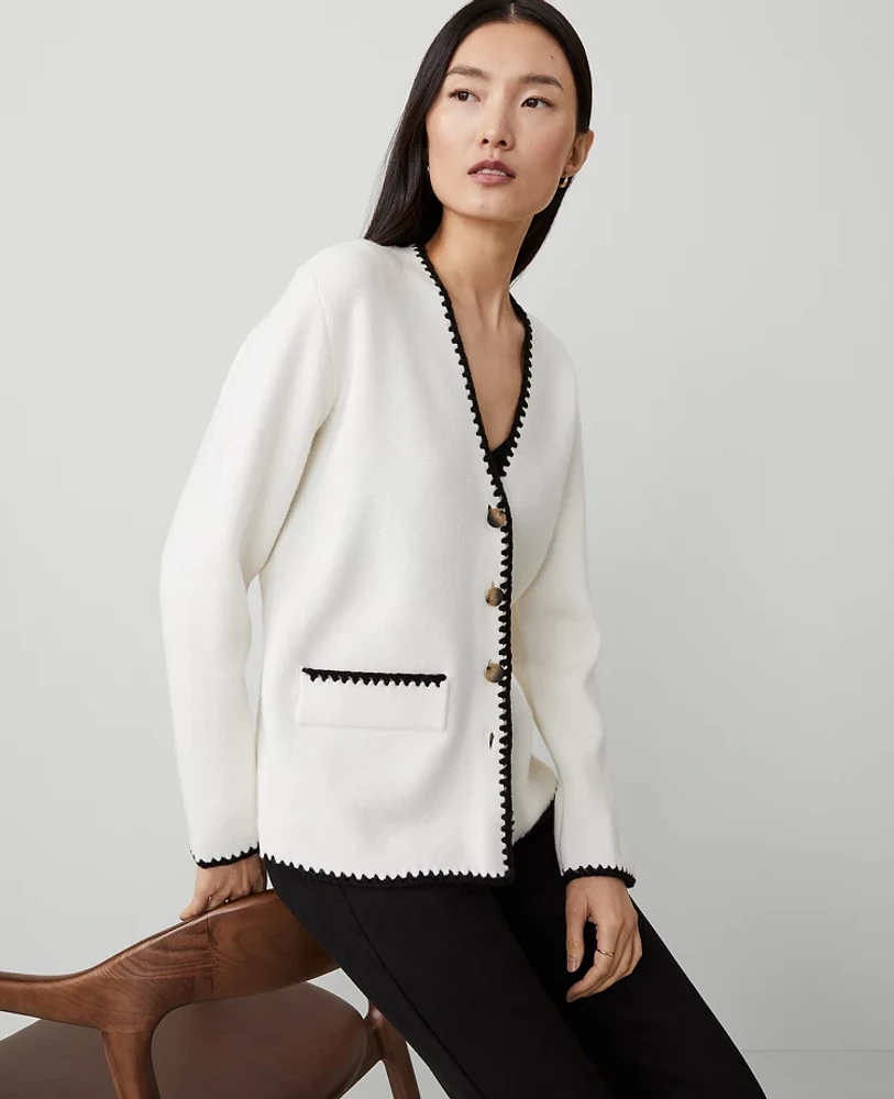 Ann Taylor Petite Blanket Stitch Cardigan Winter White Women's