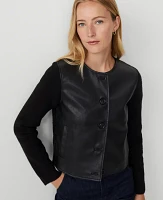 Ann Taylor Petite Faux Leather Mix Sweater Jacket Size Small Black Women's