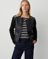 Ann Taylor Petite Faux Leather Mix Sweater Jacket Black Women's