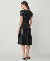 Ann Taylor Petite Faux Leather Pleated Midi Dress Black Women's