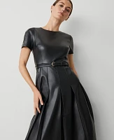 Ann Taylor Petite Faux Leather Pleated Midi Dress Black Women's