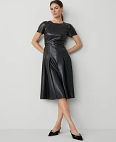 Ann Taylor Petite Faux Leather Pleated Midi Dress Black Women's