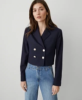 Ann Taylor Cropped Double-Breasted Blazer Night Sky Women's