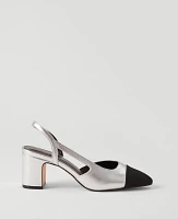 Ann Taylor Cap Toe Slingback Metallic Pump Silver Women's