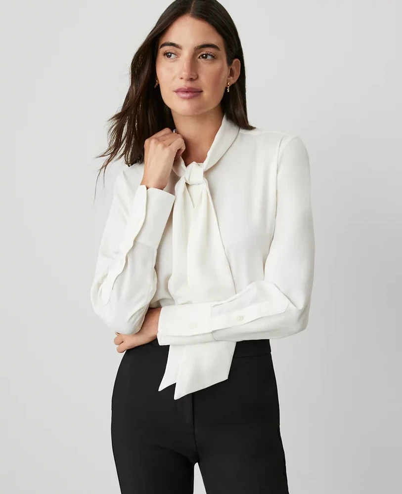 Ann Taylor Petite Modern Bow Blouse Winter White Women's