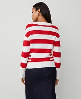 Ann Taylor Striped Envelope Neck Sweater White/Red Combo Women's