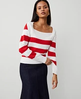 Ann Taylor Striped Envelope Neck Sweater White/Red Combo Women's