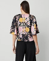 Ann Taylor Floral Wrap Blouse Black B Women's