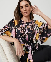 Ann Taylor Floral Wrap Blouse Black B Women's