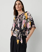 Ann Taylor Floral Wrap Blouse Black B Women's