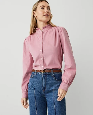 Ann Taylor Petite Corduroy Ruffle Neck Shirt Women's