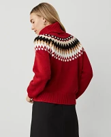 Ann Taylor Petite Fair Isle Turtleneck Sweater Gingham Red Women's